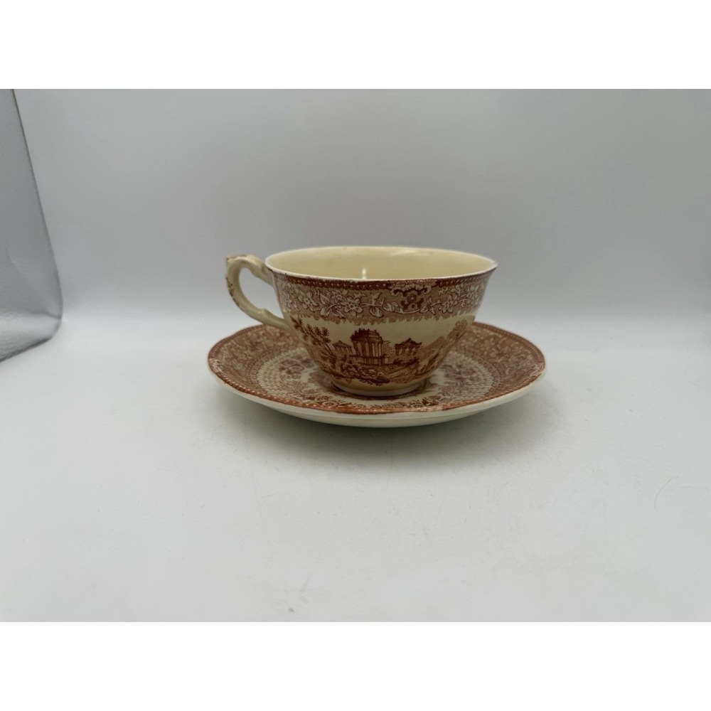 Ridgways Grecian Red Transferware Tea Cup & Saucer England Vintage
